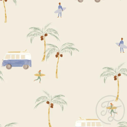(IN STOCK) Family Fabrics | Let's Go Surfing SMALL SCALE 100-1640 | Jersey 180gsm BY THE HALF YARD