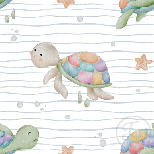 Family Fabrics | Rainbow Turtles White Waves | 111-178 (by the full yard)