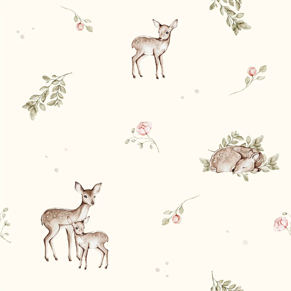 (IN STOCK) Family Fabrics | Blossom Deer Offwhite | Soft Jersey 220gsm BY THE HALF YARD