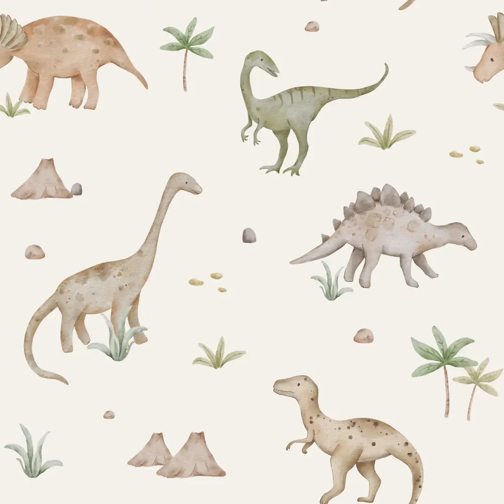 (IN STOCK) Family Fabrics | Dinosaurs Cream | Soft Jersey 220gsm BY THE HALF YARD