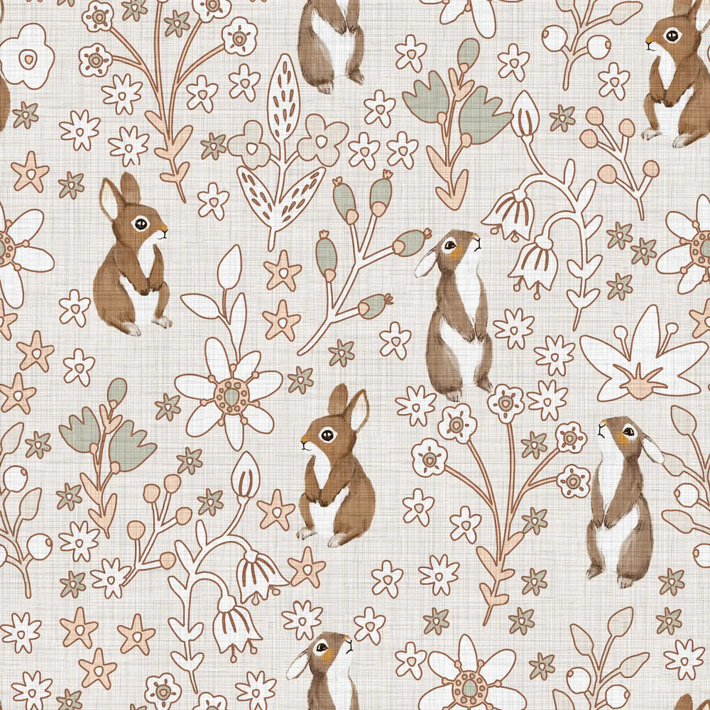 (IN STOCK) Family Fabrics | Flowers & Bunnies | Soft Jersey 220gsm BY THE HALF YARD