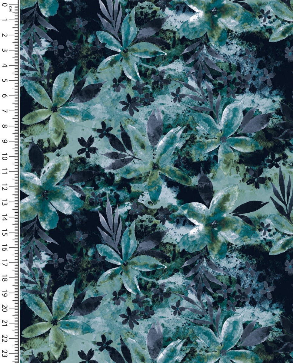 French Terry Digital Flower Batik : 5904 : 126 : Dark Old Green