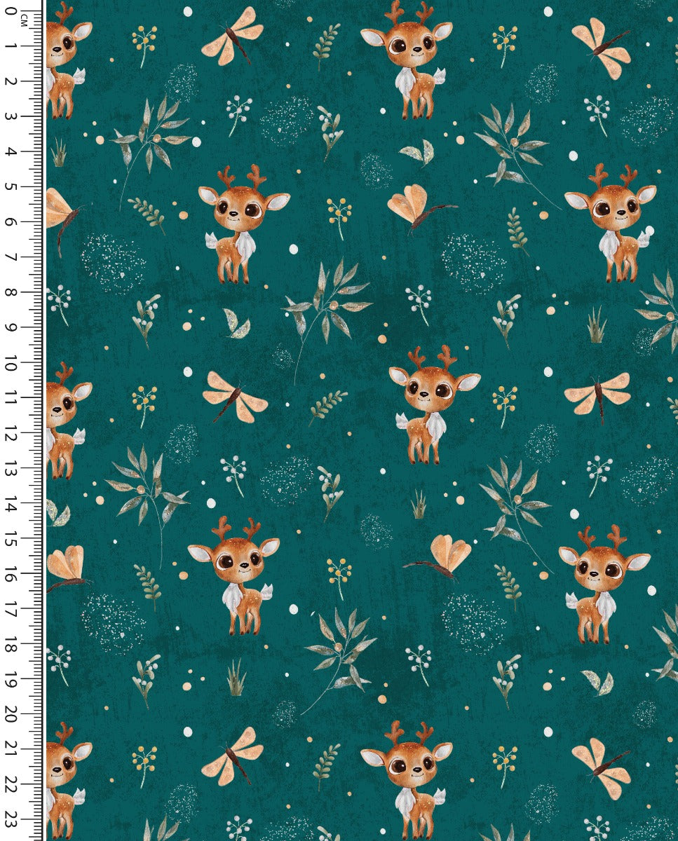 Alpine French Terry (Fleece Backed) Digital Cute Deer : 5857 : 1106 : Petrol