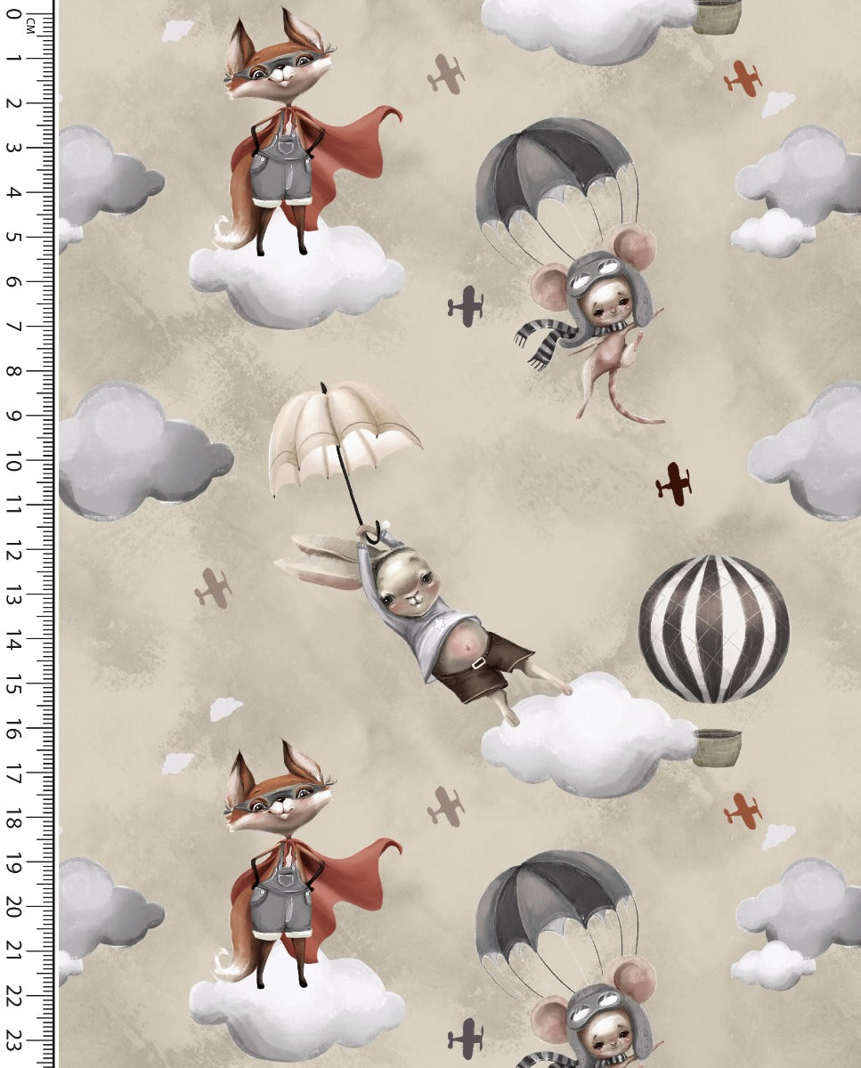 Alpine French Terry (Fleece Backed) Digital Let's Fly Fox : 5859 : 1453 : Taupe