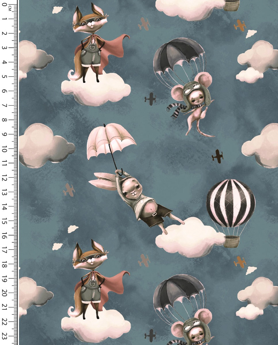 Alpine French Terry (Fleece Backed) Digital Let's Fly Fox : 5859 : 1707 : Petrol