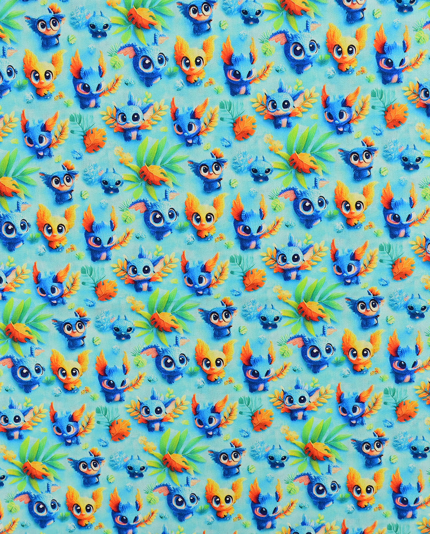 Poplin 3 D Fantasy Animals : 5821 : 4 : Aqua