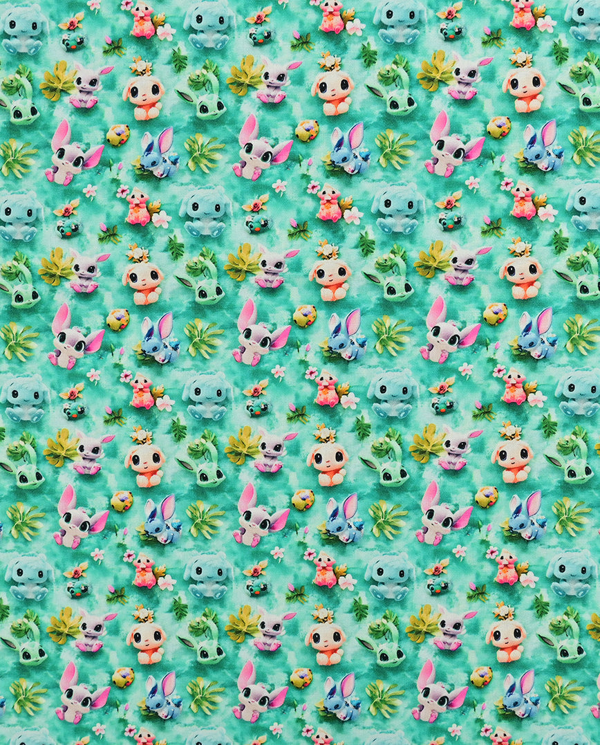 Poplin 3 D Fnatasy Animals : 5820 : 25 : Green