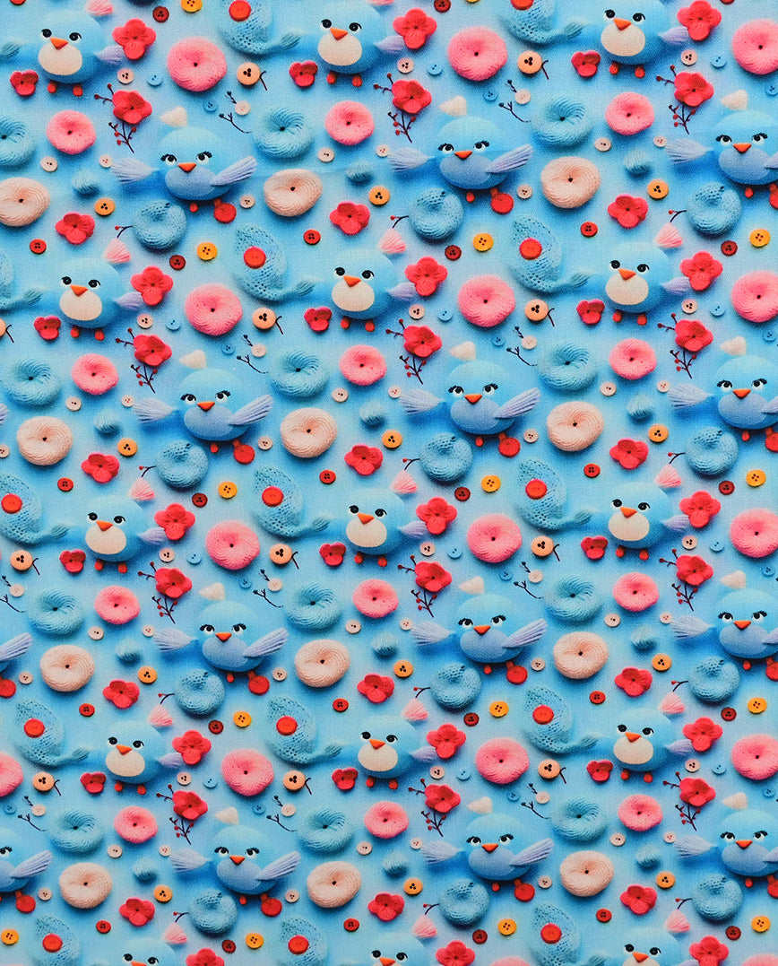 Poplin 3 D Cute Birds : 5819 : 2205 : Cobalt