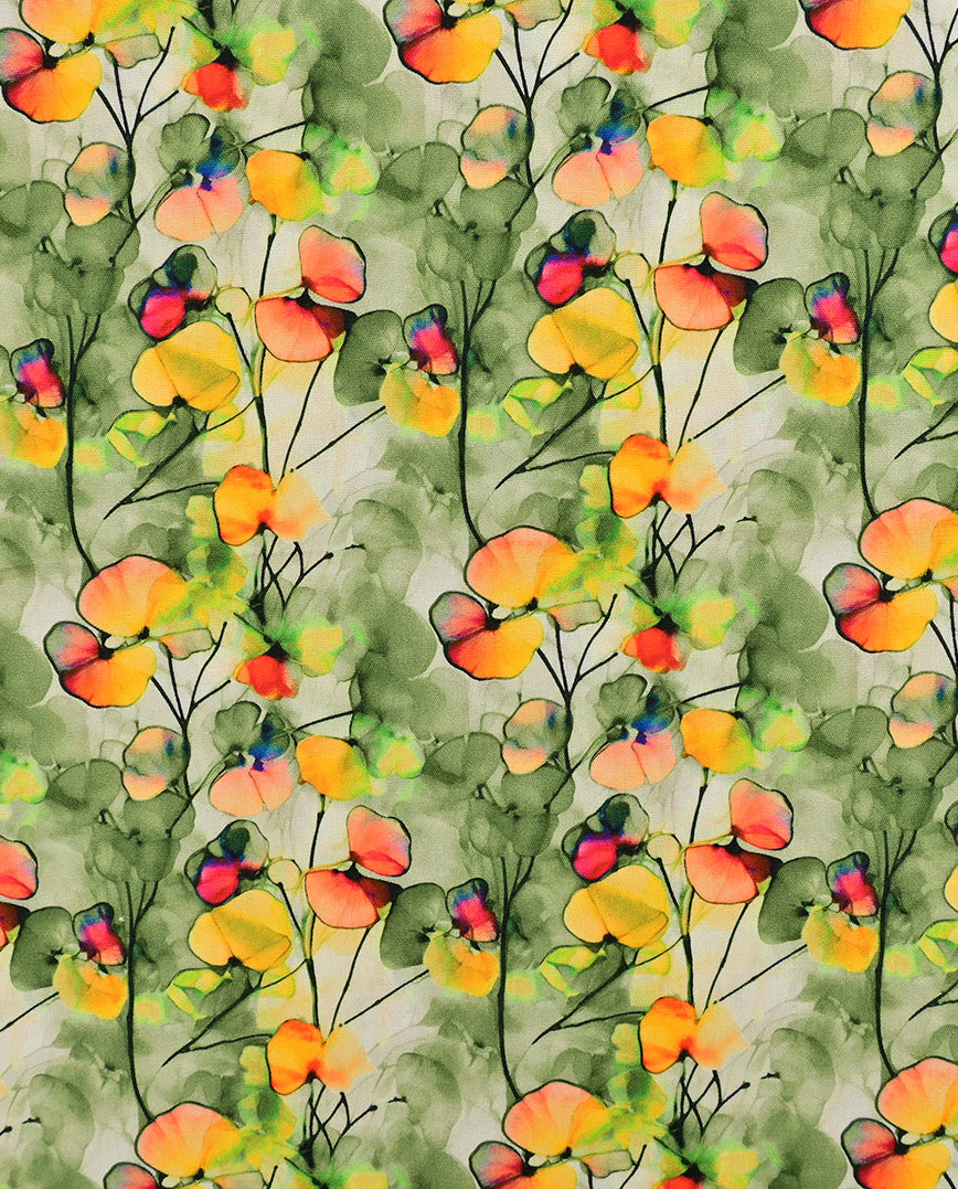 Poplin Digitaal Flowers : 5830 : 1121 : Light Green