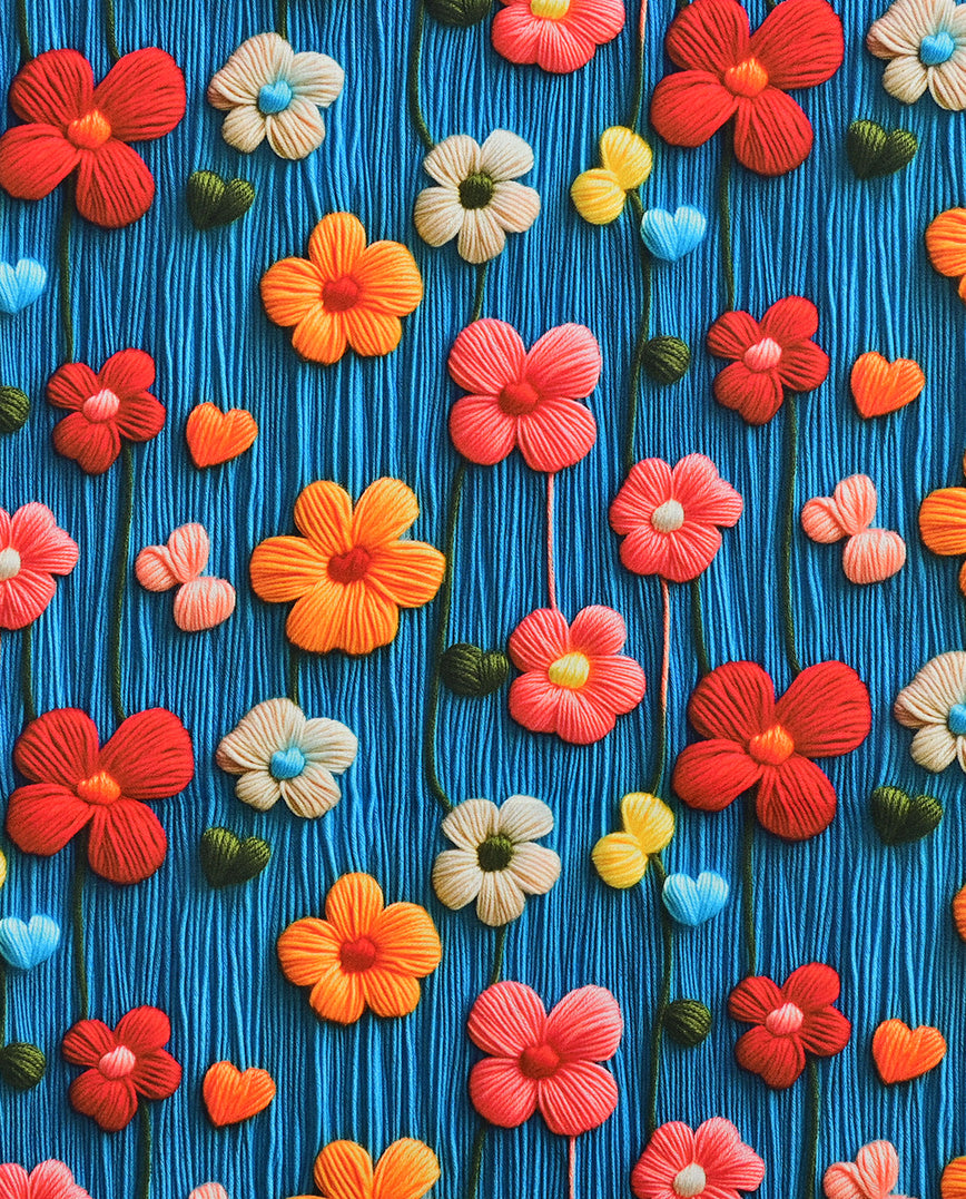 Poplin 3 D Knitted Flowers : 5828 : 807 : Light Navy