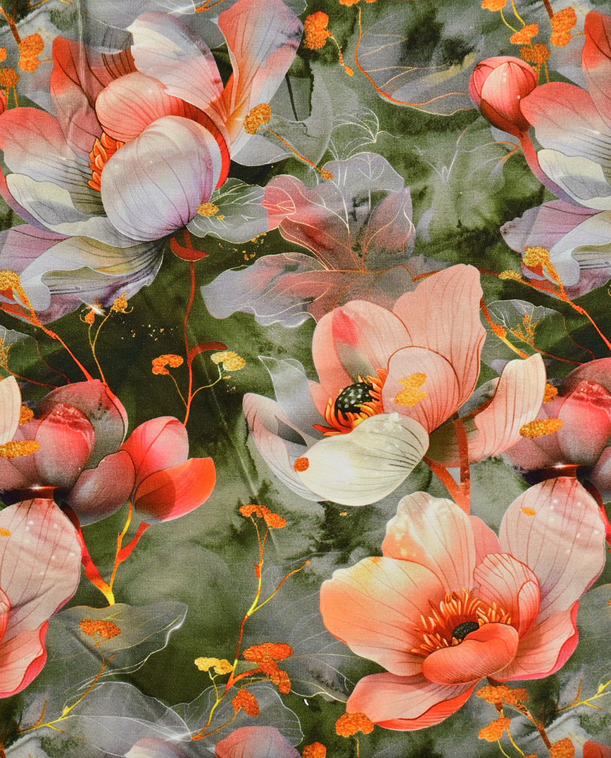 Bamboo Jersey Digital Poppy Flower : 5877 : 1121 : Light Green