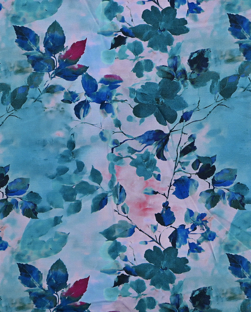 Bamboo Jersey Digital Leaves : 5878 : 1106 : Petrol