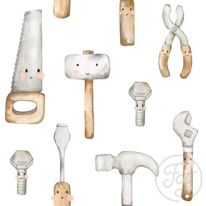 Family Fabrics | Happy Tools White (5"x5") | 111-110 (by the full yard)