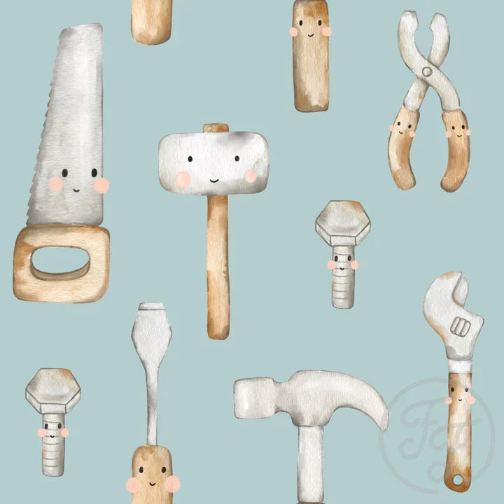 Family Fabrics | Happy Tools Sky (5"x5") | 111-114 (by the full yard)