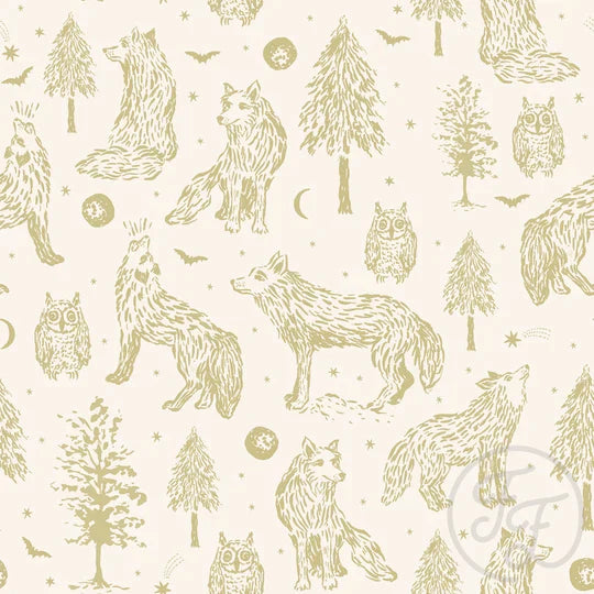 Family Fabrics | Wolves Busy Lemon (6"x6") | 101-274 (by the full yard)