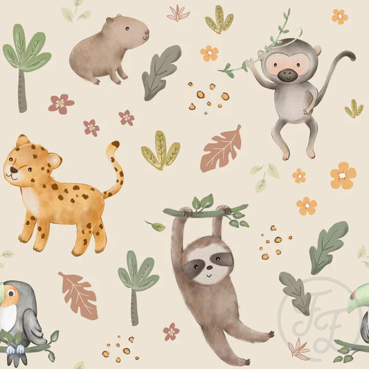 Family Fabrics | Rainforest Animals Beige (6"x6") | 111-121 (by the full yard)