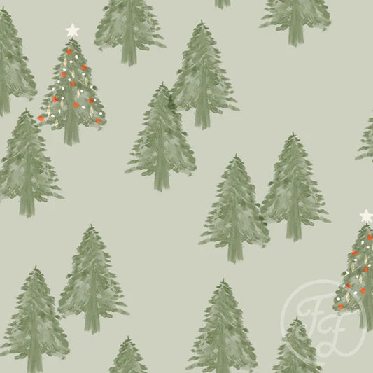 (IN STOCK) Family Fabrics | Christmas Trees Green 100-1448 | French Terry 230gsm BY THE HALF YARD