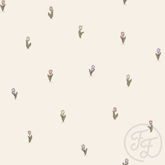 (IN STOCK) Family Fabrics | Dutch Tulips Multicolor 101-183 | Jersey 220gsm BY THE HALF YARD