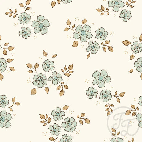 Family Fabrics | Boo Flower Green & Brown | 101-280 (by the full yard)