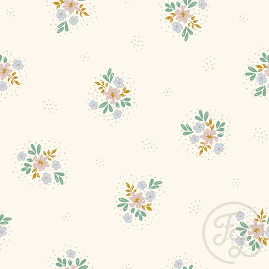 Family Fabrics | Flowers in Dots Blue & Green | 101-300 (by the full yard)