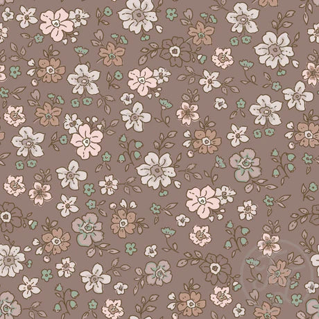 Family Fabrics | Retro Flowers Dark Brown | 102-238 (by the full yard)