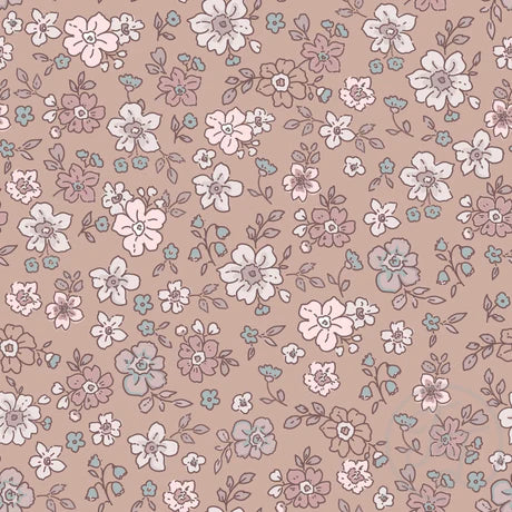Family Fabrics | Retro Flowers Brown Turquoise | 102-246 (by the full yard)