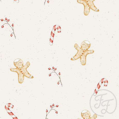 (IN STOCK) Family Fabrics | Gingerbread Man and Candy 102-314 | Jersey 180gsm BY THE HALF YARD