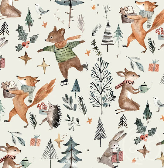 (IN STOCK) Family Fabrics | My Christmas Forest Beige 104-124 | Jersey 180gsm BY THE HALF YARD