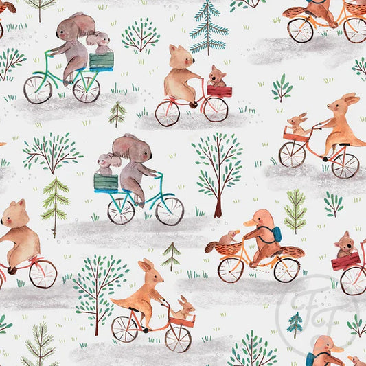 Family Fabrics | Watercolor Biking Animals | 104-214 (by the full yard)