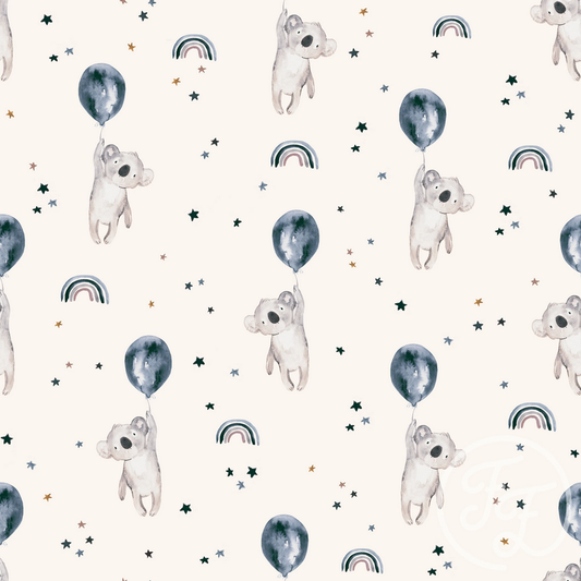 (IN STOCK) Family Fabrics | Koalas Ballon Blue | Jersey 180gsm BY THE HALF YARD