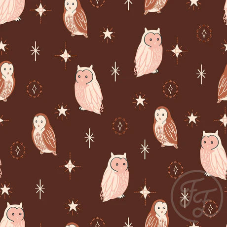 Family Fabrics | Owl and Stars Metallic Bronze | 106-215 (by the full yard)