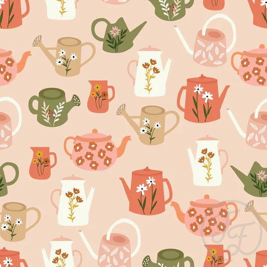 Family Fabrics | Flower Pots in Rose Fog | 106-487 (by the full yard)