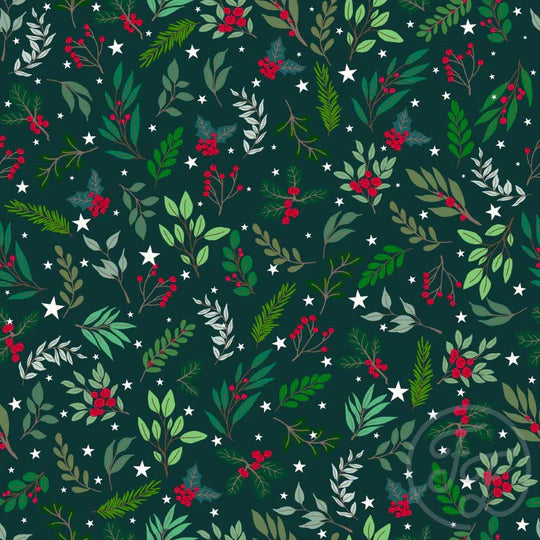 (IN STOCK) Family Fabrics | Winter Foliage in Evergreen 106-711 | Jersey 180gsm BY THE HALF YARD