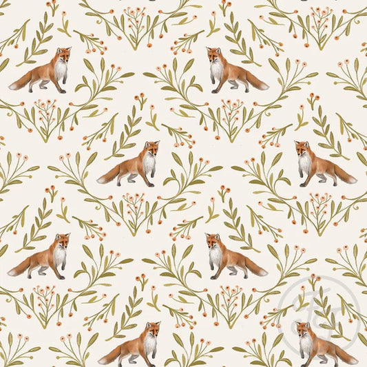 (IN STOCK) Family Fabrics | Foxes Offwhite 107-125 | Jersey 180gsm BY THE HALF YARD