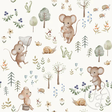 Family Fabrics | Forest Mice Ivory | 111-144 (by the full yard)