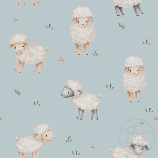 Family Fabrics | Sheep Babyblue 111-155 | (by the full yard)