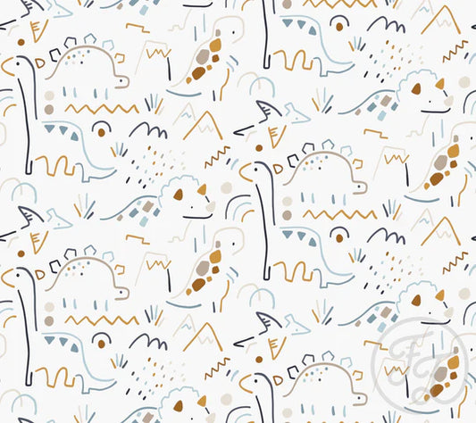 (IN STOCK) Family Fabrics | Dino Outline 114-127 | Jersey 180gsm BY THE HALF YARD