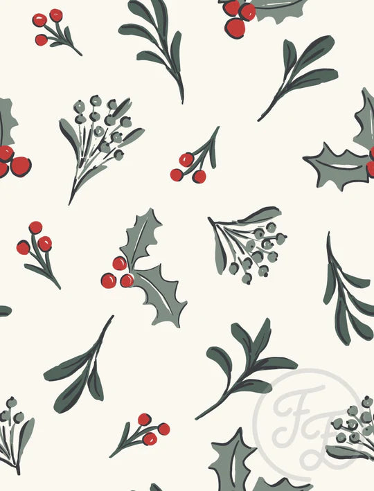 (IN STOCK) Family Fabrics | Christmas Grace Cream (3"x4" section shown) 116-239 | Jersey 180gsm BY THE HALF YARD