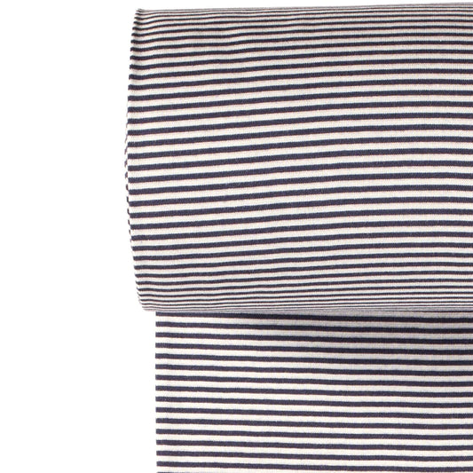 Euro Stripes (Mini) | Navy/White | Smooth Ribbing (Tubular) | BY THE HALF YARD