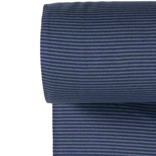 Euro Stripes (Mini) | Navy Blue | Smooth Ribbing (Tubular) | BY THE HALF YARD