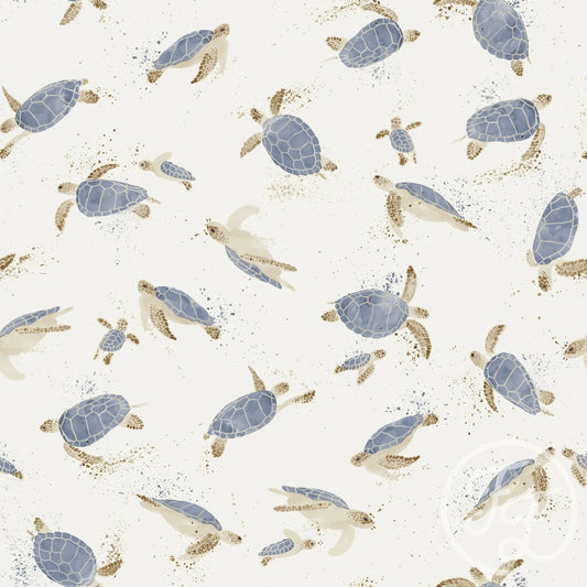 (IN STOCK) Family Fabrics | Turtles Blue White | French Terry BY THE HALF YARD