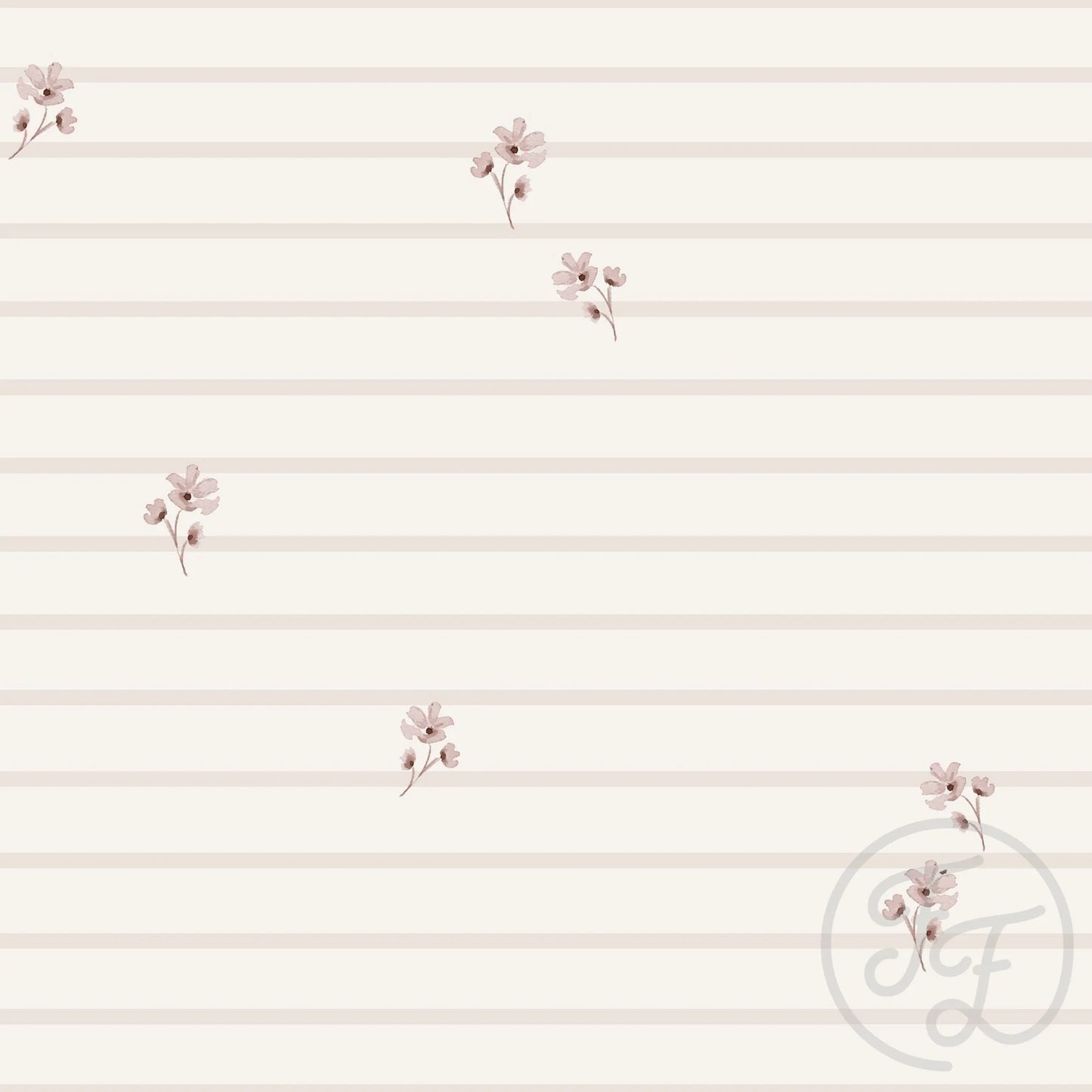 (IN STOCK) Family Fabrics | Spring Flowers Stripes Gold | Rib 2x2 BY THE HALF YARD