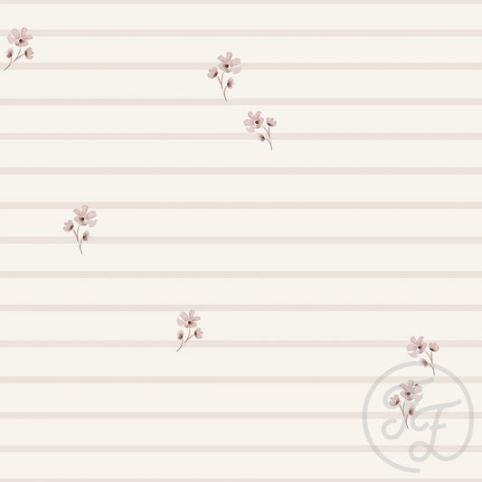(IN STOCK) Family Fabrics | Spring Flowers Stripes Gold | Rib 2x2 BY THE HALF YARD
