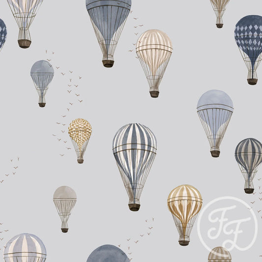 (IN STOCK) Family Fabrics | Hot Air Balloons Sky | Rib 2x2 BY THE HALF YARD