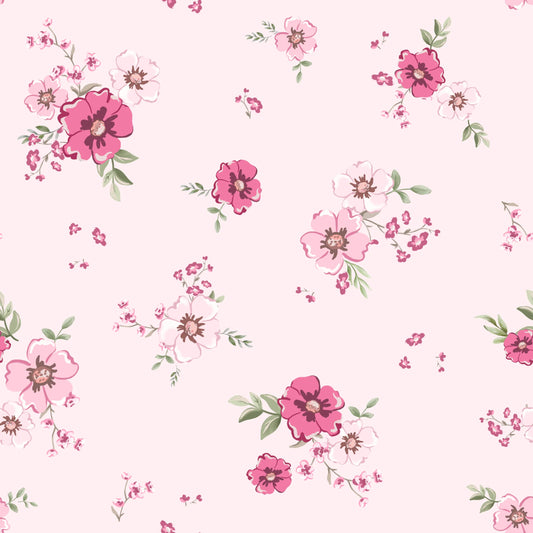 (IN STOCK) Family Fabrics | Floral Lori Pink Blush | Pointelle BY THE HALF YARD