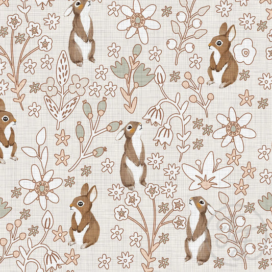 (IN STOCK) Family Fabrics | Flowers & Bunnies | Jersey 200gsm (wide) BY THE HALF YARD