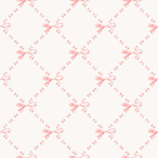 (IN STOCK) Family Fabrics | Pink Bows and Ribbons | Rib 2x2 BY THE HALF YARD