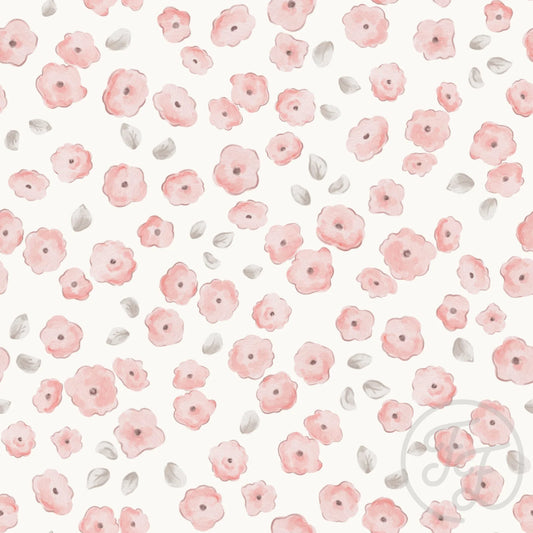 (IN STOCK) Family Fabrics | Floral Mila Pink Offwhite | Rib 2x2 BY THE HALF YARD