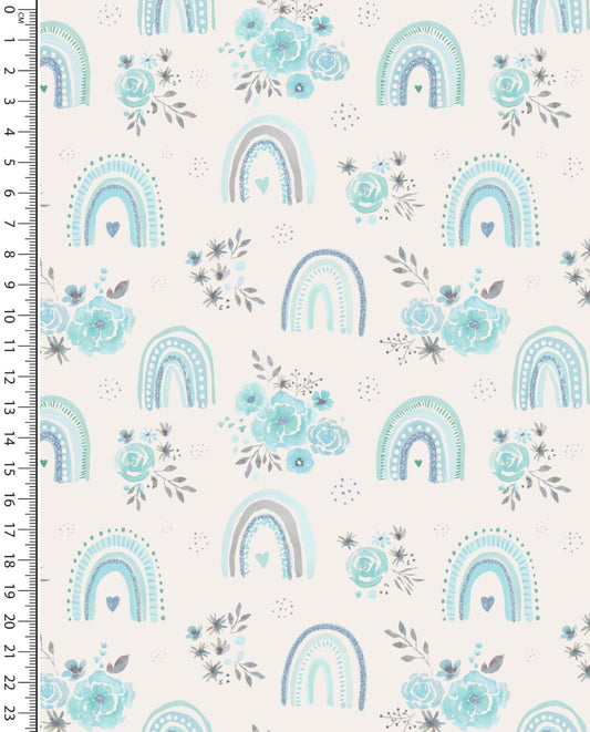 Poplin Digital Toff Rainbow Flower : 5477 : 1807 : Soft Aqua