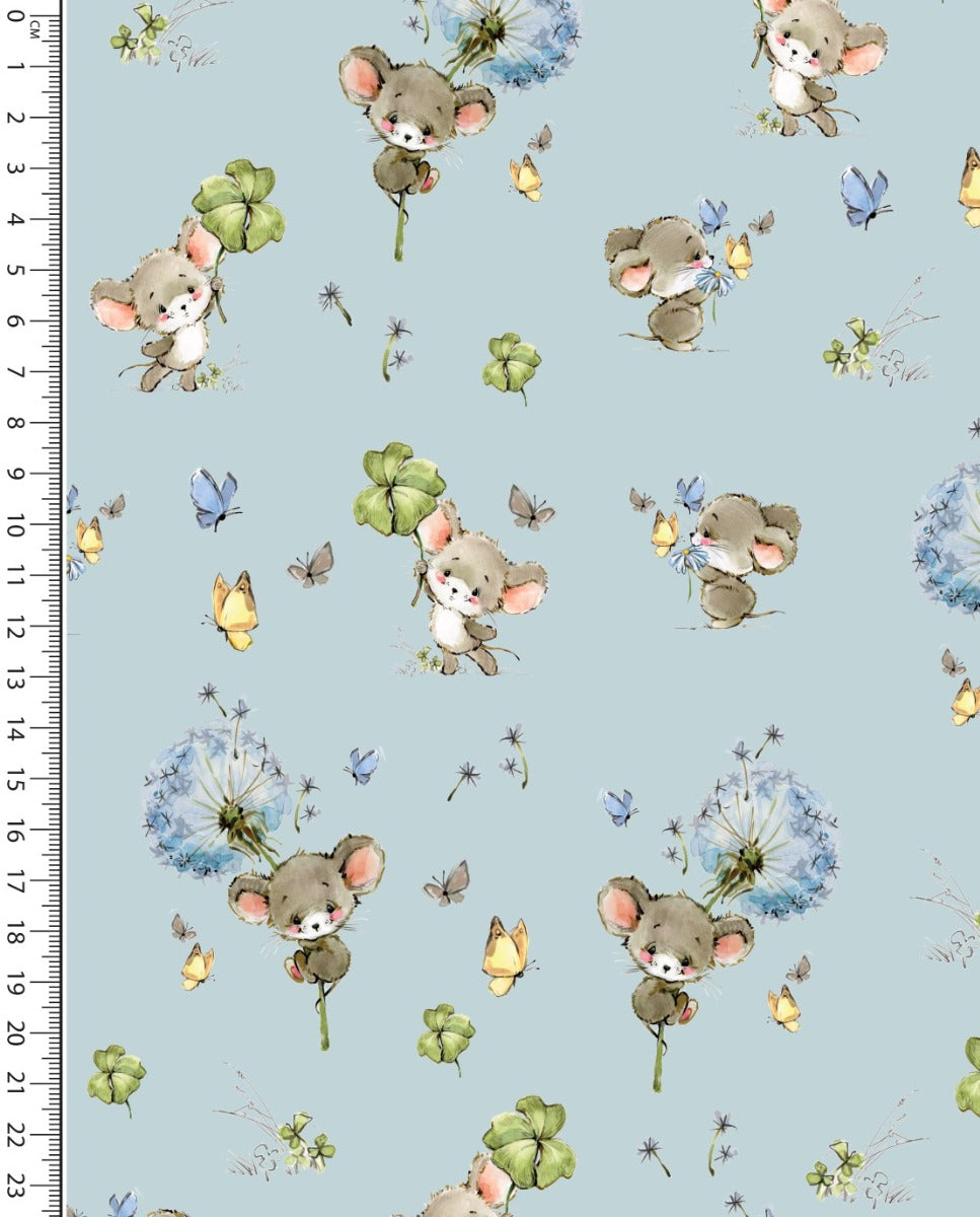 Poplin Digital Little Ones Clover Mouse : 5478 : 1001 : Light Blue